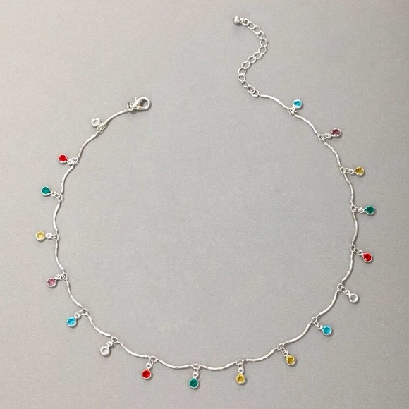 Candy Color Rhinestone Pendant Choker Necklace (Silver) - Picture 1 of 6